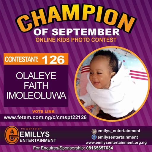 Vote OLALEYE	FAITH IMOLEOLUWA in CHAMPION OF THE MONTH SEPTEMBER Voting Contest @ Fetem.com.ng