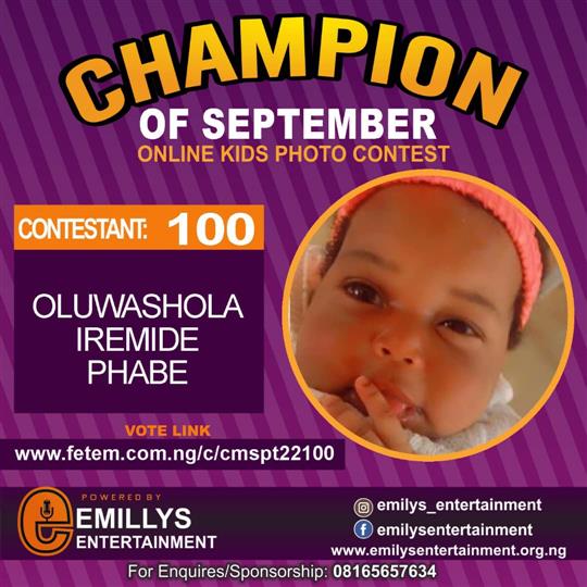 Vote OLUWASHOLA	IREMIDE PHABE in CHAMPION OF THE MONTH SEPTEMBER Voting Contest @ Fetem.com.ng