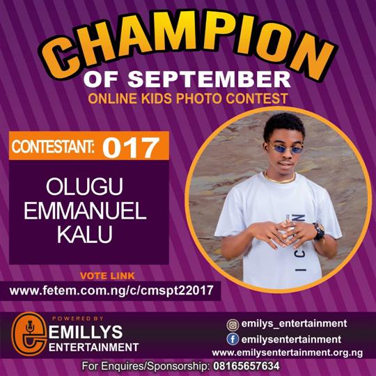 Vote OLUGU	EMMANUEL KALU in CHAMPION OF THE MONTH SEPTEMBER Voting Contest @ Fetem.com.ng