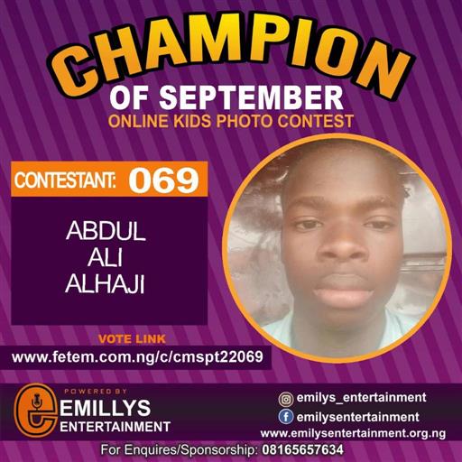 Vote ABDUL ALI	ALHAJI in CHAMPION OF THE MONTH SEPTEMBER Voting Contest @ Fetem.com.ng