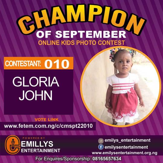 Vote GORIA JOHN in CHAMPION OF THE MONTH SEPTEMBER Voting Contest @ Fetem.com.ng