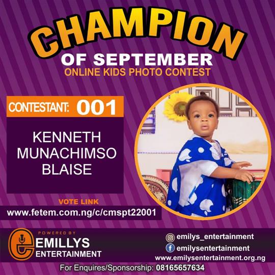 Vote KENNETH MUNACHIMSO	BLAISE in CHAMPION OF THE MONTH SEPTEMBER Voting Contest @ Fetem.com.ng