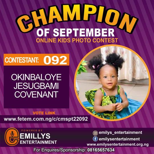 Vote OKINBALOYE	JESUGBAMI COVENANT in CHAMPION OF THE MONTH SEPTEMBER Voting Contest @ Fetem.com.ng