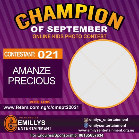 Vote AMANZE PRECIOUS in CHAMPION OF THE MONTH SEPTEMBER Voting Contest @ Fetem.com.ng