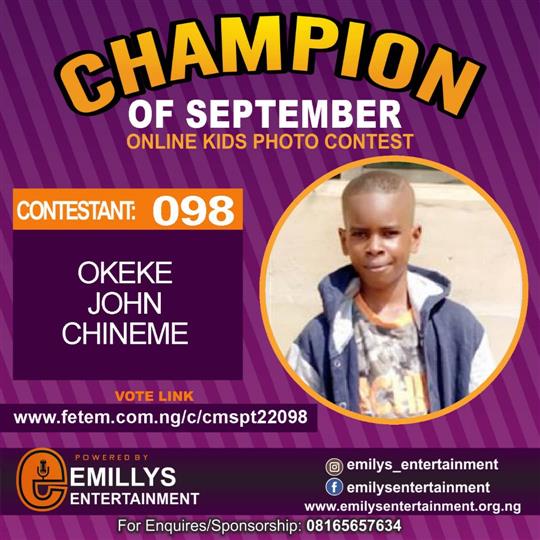 Vote OKEKE	JOHN CHINEME in CHAMPION OF THE MONTH SEPTEMBER Voting Contest @ Fetem.com.ng