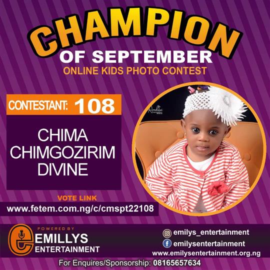 Vote CHIMA	CHIMGOZIRIM DIVINE in CHAMPION OF THE MONTH SEPTEMBER Voting Contest @ Fetem.com.ng