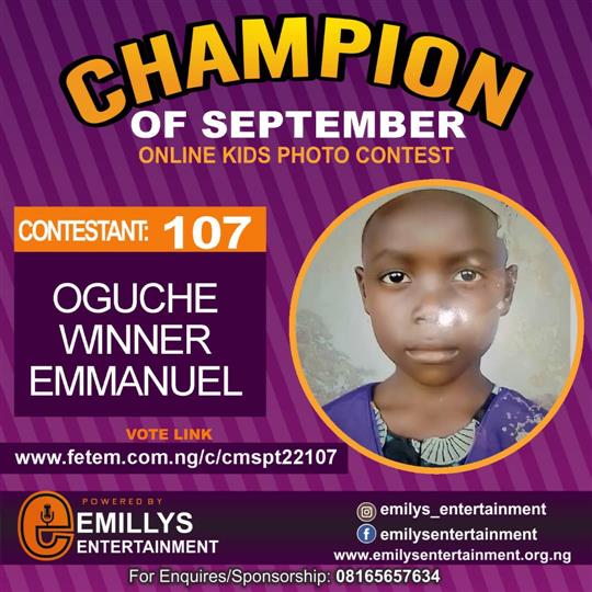 Vote OGUCHE	WINNER EMMANUEL in CHAMPION OF THE MONTH SEPTEMBER Voting Contest @ Fetem.com.ng