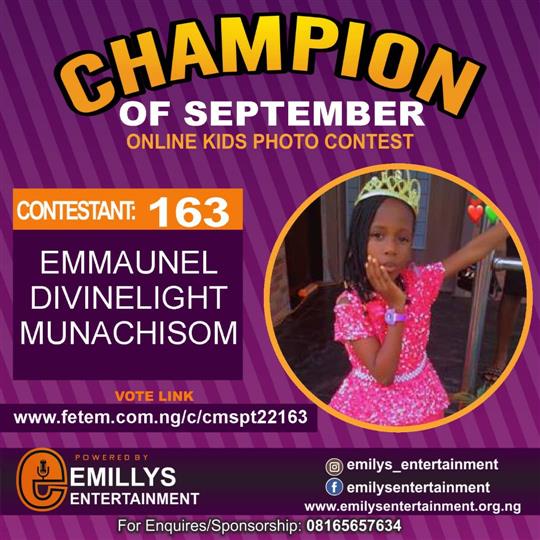 Vote EMMANUEL	DIVINELIGHT MUNACHISOM in CHAMPION OF THE MONTH SEPTEMBER Voting Contest @ Fetem.com.ng