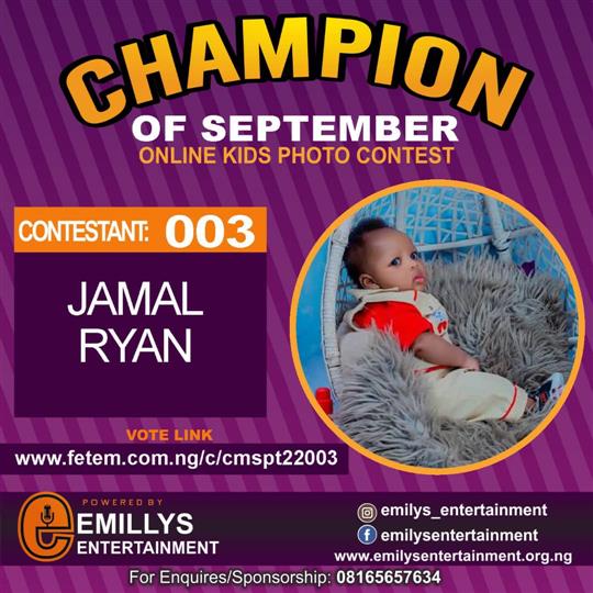 Vote JAMAL RYAN in CHAMPION OF THE MONTH SEPTEMBER Voting Contest @ Fetem.com.ng