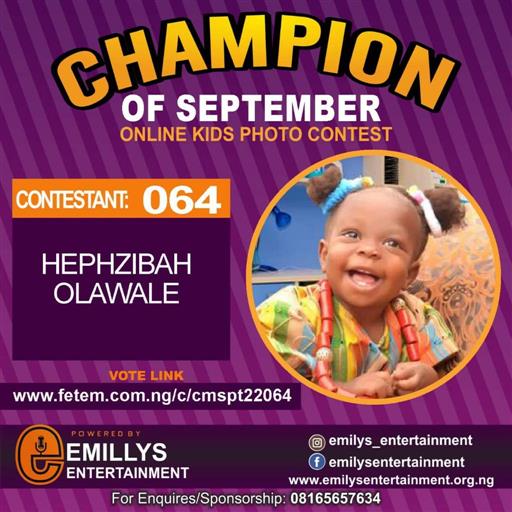 Vote HEPHZIBAH OLAWALE in CHAMPION OF THE MONTH SEPTEMBER Voting Contest @ Fetem.com.ng