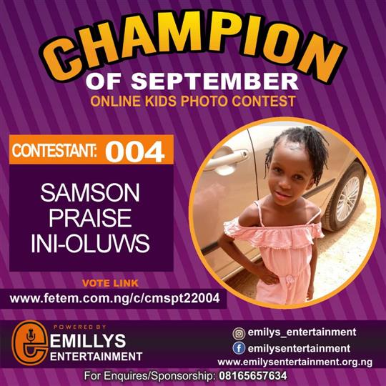 Vote SAMSON PRAISE	INI-OLUWS in CHAMPION OF THE MONTH SEPTEMBER Voting Contest @ Fetem.com.ng