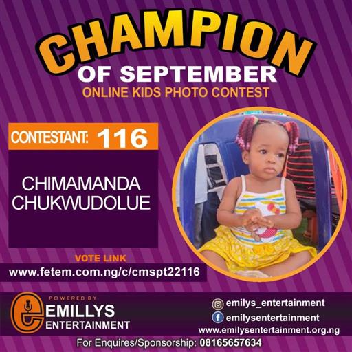 Vote CHIAMANDA CHUKWUDOLUE in CHAMPION OF THE MONTH SEPTEMBER Voting Contest @ Fetem.com.ng