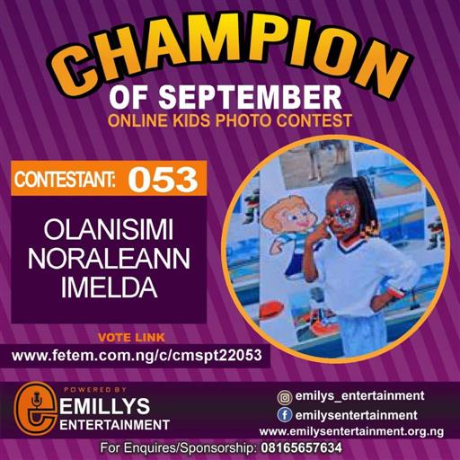 Vote OLANISIMI	NORALEANN IMELDA in CHAMPION OF THE MONTH SEPTEMBER Voting Contest @ Fetem.com.ng