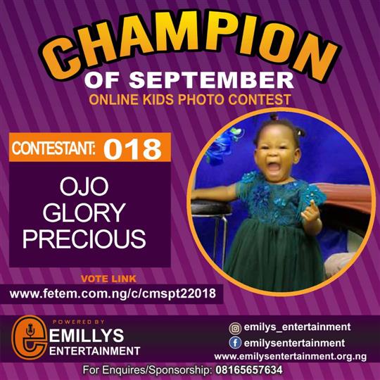 Vote OJO	GLORY PRECIOUS in CHAMPION OF THE MONTH SEPTEMBER Voting Contest @ Fetem.com.ng