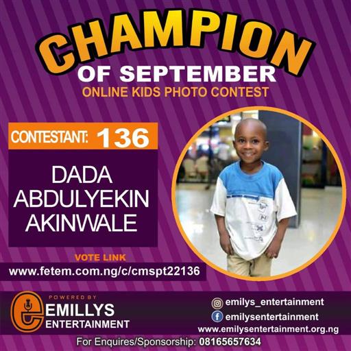 Vote DADA	ABDULYEKIN AKINWALE in CHAMPION OF THE MONTH SEPTEMBER Voting Contest @ Fetem.com.ng