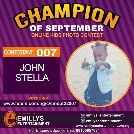 Vote JOHN STELLA in CHAMPION OF THE MONTH SEPTEMBER Voting Contest @ Fetem.com.ng