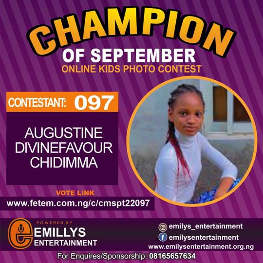 Vote AUGUSTINE	DIVINE    FAVOUR CHIDIMMA in CHAMPION OF THE MONTH SEPTEMBER Voting Contest @ Fetem.com.ng