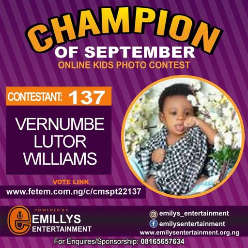 Vote VERNUMBE	LUTOR WILLIAMS in CHAMPION OF THE MONTH SEPTEMBER Voting Contest @ Fetem.com.ng