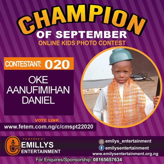 Vote OKE	AANUFIMIHAN DANIEL in CHAMPION OF THE MONTH SEPTEMBER Voting Contest @ Fetem.com.ng