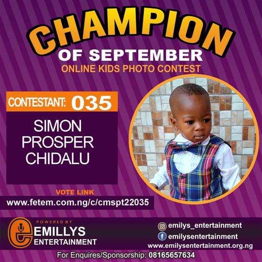 Vote SIMON	PROSPER CHIDALU in CHAMPION OF THE MONTH SEPTEMBER Voting Contest @ Fetem.com.ng