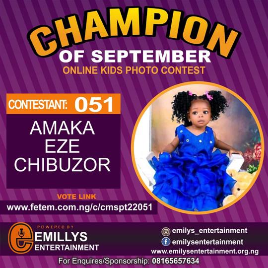 Vote AMAKA EZE	CHIBUZOR in CHAMPION OF THE MONTH SEPTEMBER Voting Contest @ Fetem.com.ng