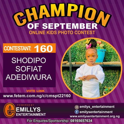 Vote SHODIPO	SOFIAT ADEDIWURA in CHAMPION OF THE MONTH SEPTEMBER Voting Contest @ Fetem.com.ng