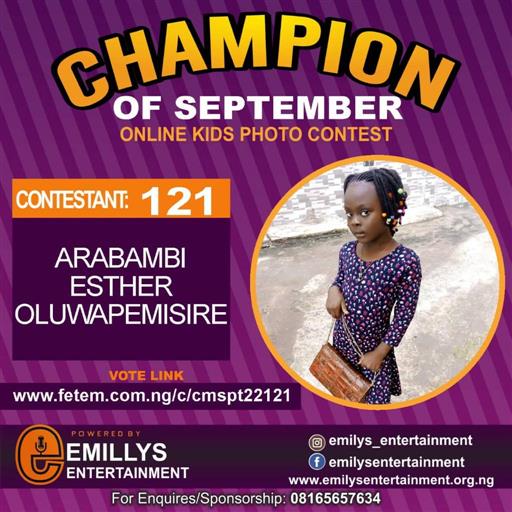 Vote ARABAMBI	ESTHER OLUWAPEMISIRE in CHAMPION OF THE MONTH SEPTEMBER Voting Contest @ Fetem.com.ng