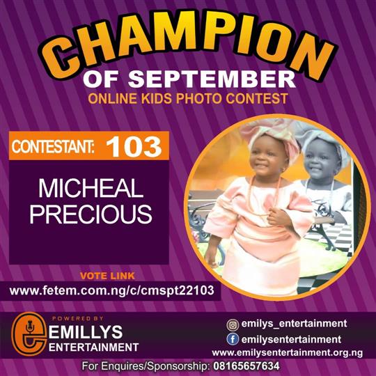 Vote MICHAEL PRECIOUS in CHAMPION OF THE MONTH SEPTEMBER Voting Contest @ Fetem.com.ng