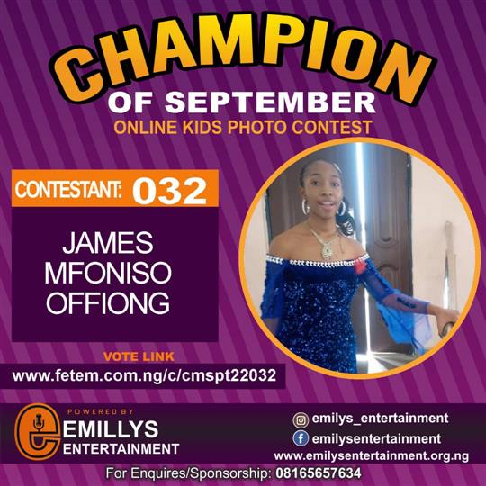 Vote JAMES	MFONISO OFFIONG in CHAMPION OF THE MONTH SEPTEMBER Voting Contest @ Fetem.com.ng