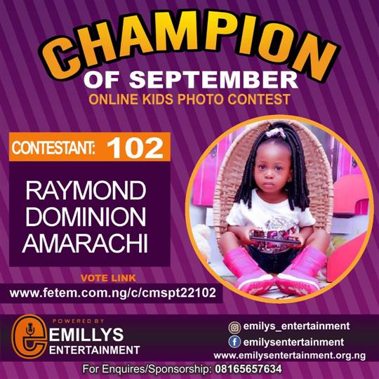 Vote RAYMOND	DOMINION AMARACHI in CHAMPION OF THE MONTH SEPTEMBER Voting Contest @ Fetem.com.ng