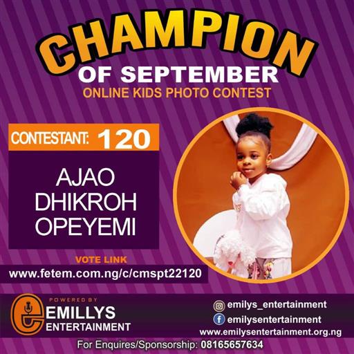 Vote ARABAMBI	ESTHER OLUWAPEMISIRE in CHAMPION OF THE MONTH SEPTEMBER Voting Contest @ Fetem.com.ng