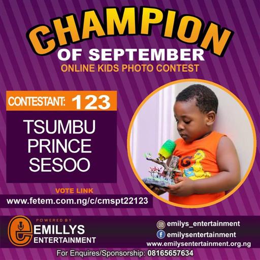 Vote TSUMBU	PRINCE SESOO in CHAMPION OF THE MONTH SEPTEMBER Voting Contest @ Fetem.com.ng