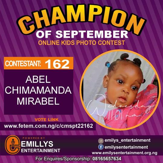 Vote ABEL	CHIMAMANDA MIRABEL in CHAMPION OF THE MONTH SEPTEMBER Voting Contest @ Fetem.com.ng