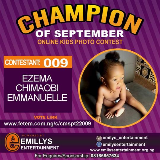 Vote EZEMA	CHIMAOBI EMMANUELLE in CHAMPION OF THE MONTH SEPTEMBER Voting Contest @ Fetem.com.ng