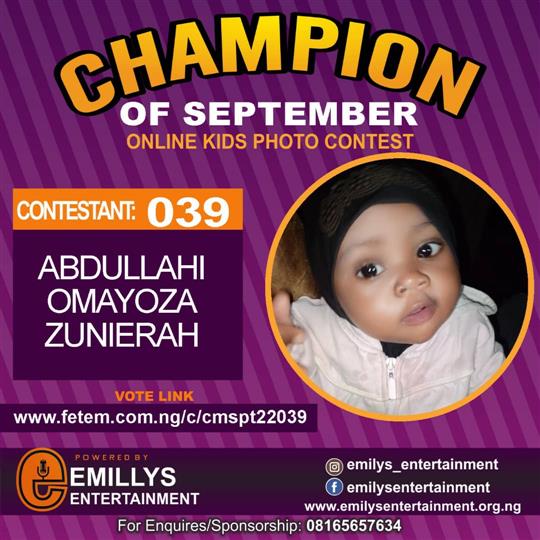 Vote ABDULLAHI	OMAYOZA ZUNIERAH in CHAMPION OF THE MONTH SEPTEMBER Voting Contest @ Fetem.com.ng