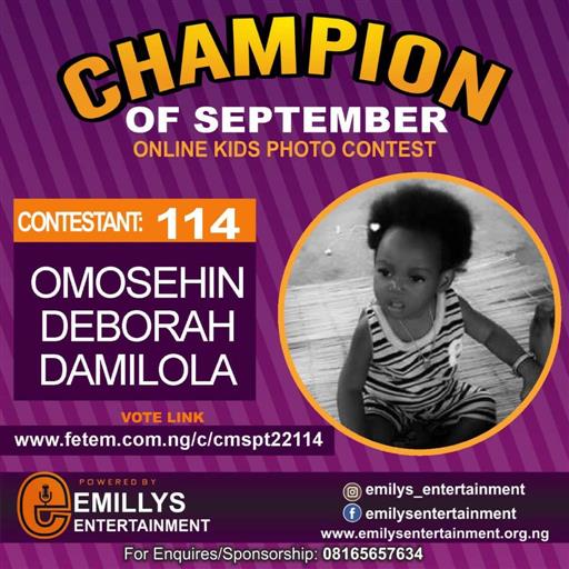 Vote OMOSEHIN	DEBORAH DAMILOLA in CHAMPION OF THE MONTH SEPTEMBER Voting Contest @ Fetem.com.ng