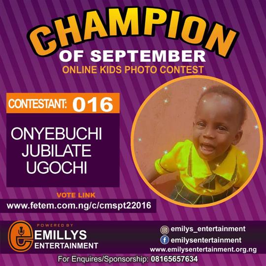 Vote ONYEBUCHI	JUBILATE UGOCHI in CHAMPION OF THE MONTH SEPTEMBER Voting Contest @ Fetem.com.ng