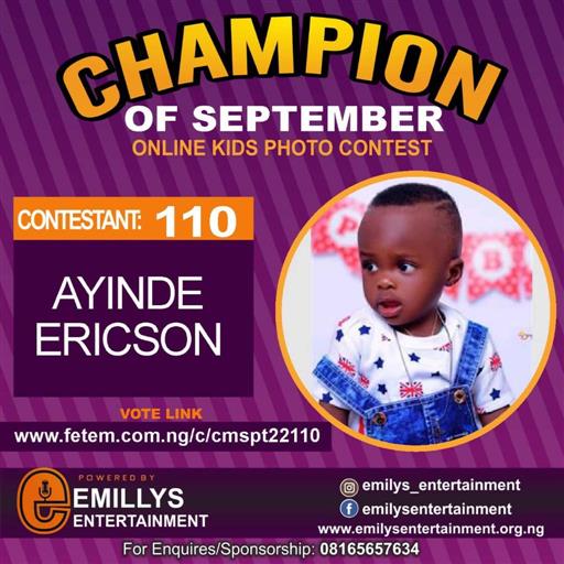 Vote AYINDE ERICSON in CHAMPION OF THE MONTH SEPTEMBER Voting Contest @ Fetem.com.ng