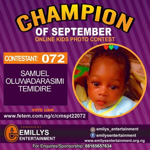 Vote SAMUEL	OLUWADARASIMI TEMIDIRE in CHAMPION OF THE MONTH SEPTEMBER Voting Contest @ Fetem.com.ng