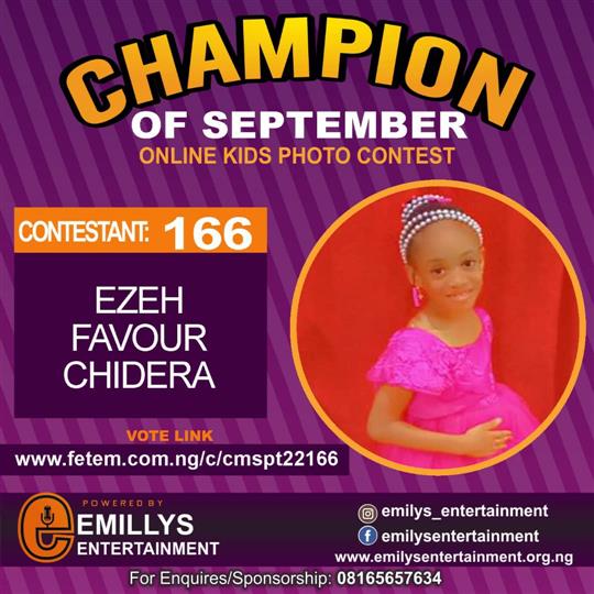 Vote EZEH FAVOUR	CHIDERA in CHAMPION OF THE MONTH SEPTEMBER Voting Contest @ Fetem.com.ng