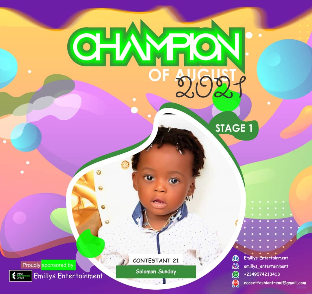 Vote SOLOMON SUNDAY in CHAMPIONS OF AUGUST 2021 Voting Contest @ Fetem.com.ng