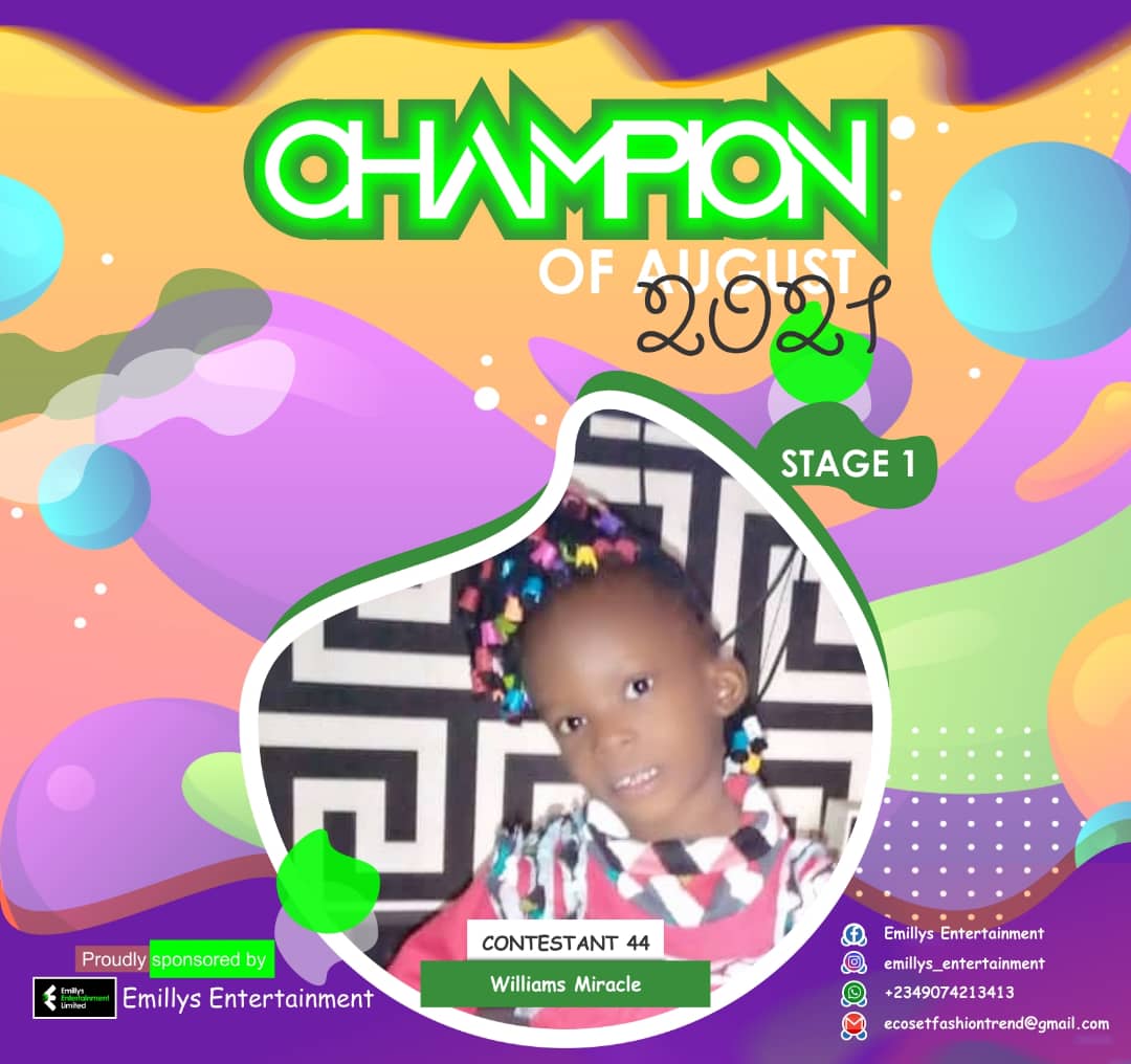 Vote WILLIAMS MIRACLE in CHAMPIONS OF AUGUST 2021 Voting Contest @ Fetem.com.ng