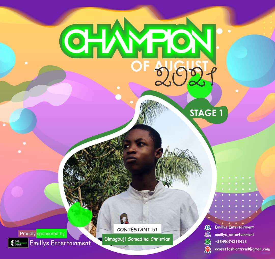 Vote DIMOGBUJI	SOMADINA CHRISTIAN in CHAMPIONS OF AUGUST 2021 Voting Contest @ Fetem.com.ng