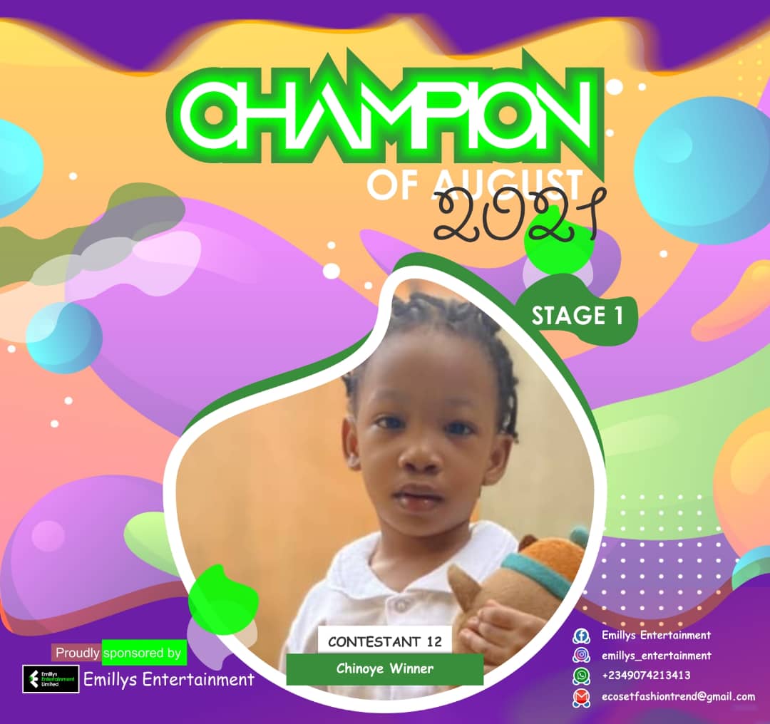 Vote CHINOYE WINNER in CHAMPIONS OF AUGUST 2021 Voting Contest @ Fetem.com.ng