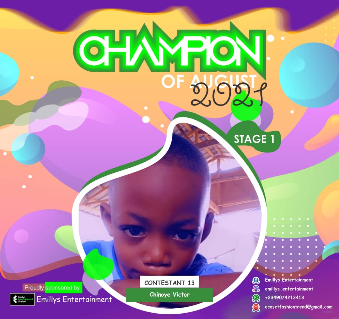 Vote CHINOYE VICTOR in CHAMPIONS OF AUGUST 2021 Voting Contest @ Fetem.com.ng