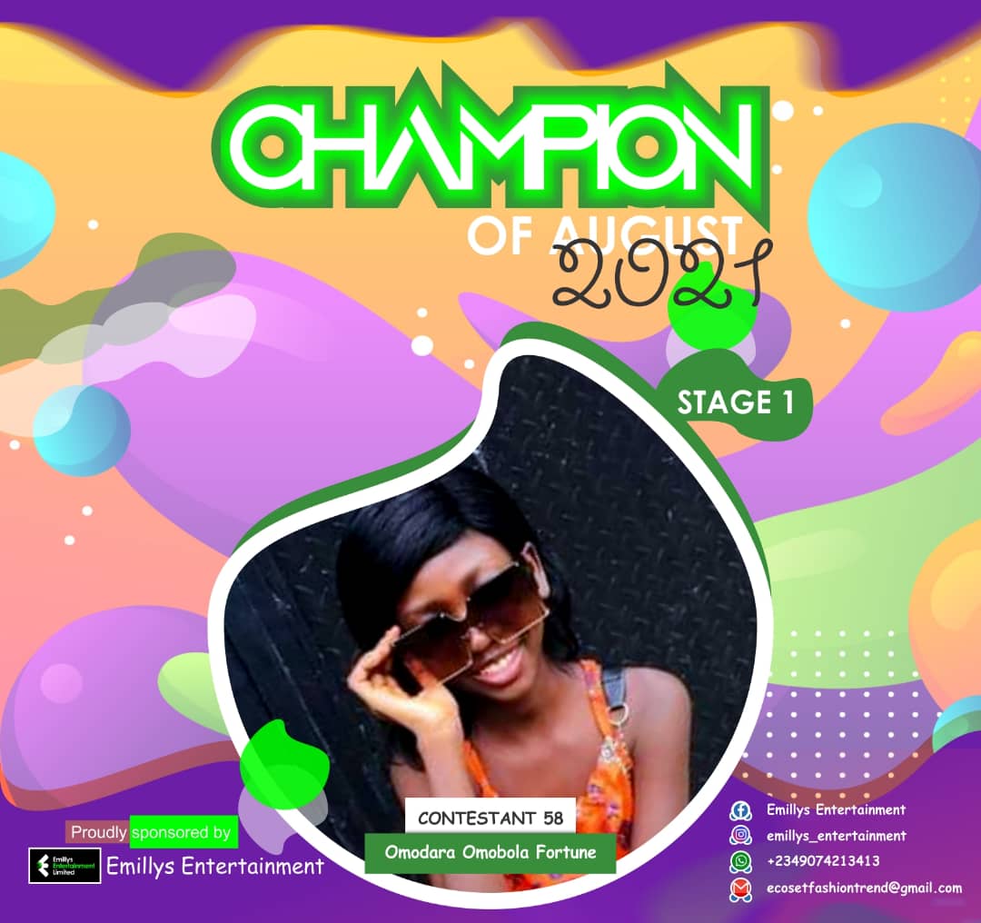 Vote OMODARA	OMOBOLA FORTUNE in CHAMPIONS OF AUGUST 2021 Voting Contest @ Fetem.com.ng