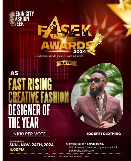 Vote EDOX PET in Fast rising creative fashion designer of the year Voting Contest @ Fetem.com.ng