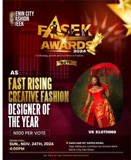 Vote VKK CLOTHING in Fast rising creative fashion designer of the year Voting Contest @ Fetem.com.ng