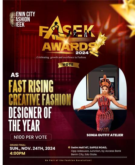 Vote SONIA'S OUTFIT ATELIER in Fast rising creative fashion designer of the year Voting Contest @ Fetem.com.ng