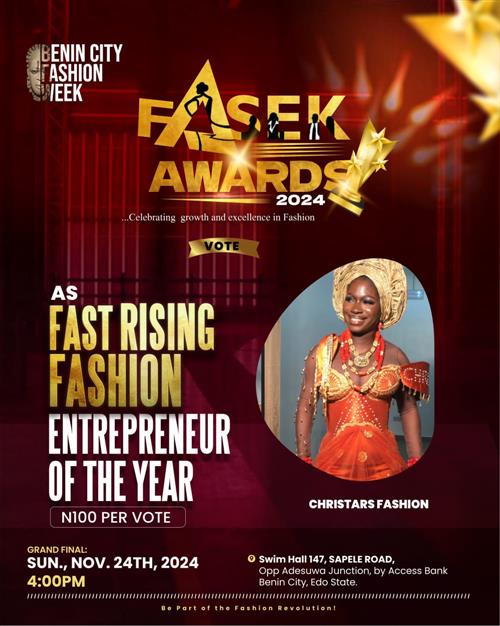 Vote CHRISTARS FASHION in Fast rising fashion enterpreneur of the year Voting Contest @ Fetem.com.ng